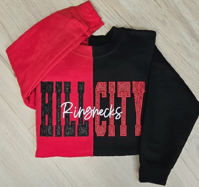 Custom Two Tone Glitter Mascot Sweatshirt School Team Split Fashion Embroidered Sweatshirt