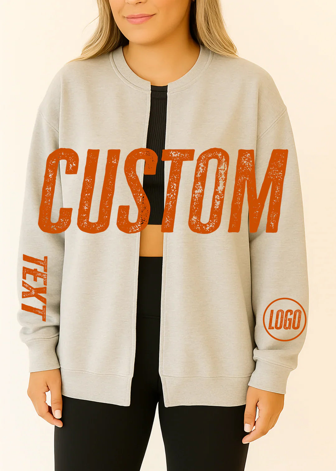 Custom College Football Team or School Mascot Split Cardi Crew youth or adult Sweatshirt - Game Day Cheer Sweatshirt Cardigan