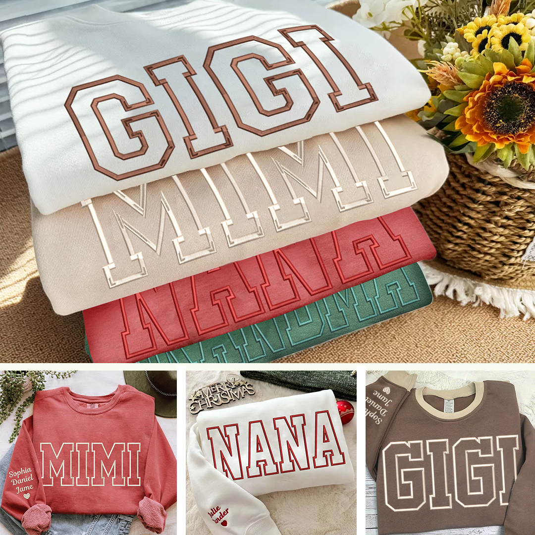 Custom Embroidered Personalized Mama Nana Gigi Mimi and Grandkids Sweatshirt | Mother's Day Christmas Gifts for Mom