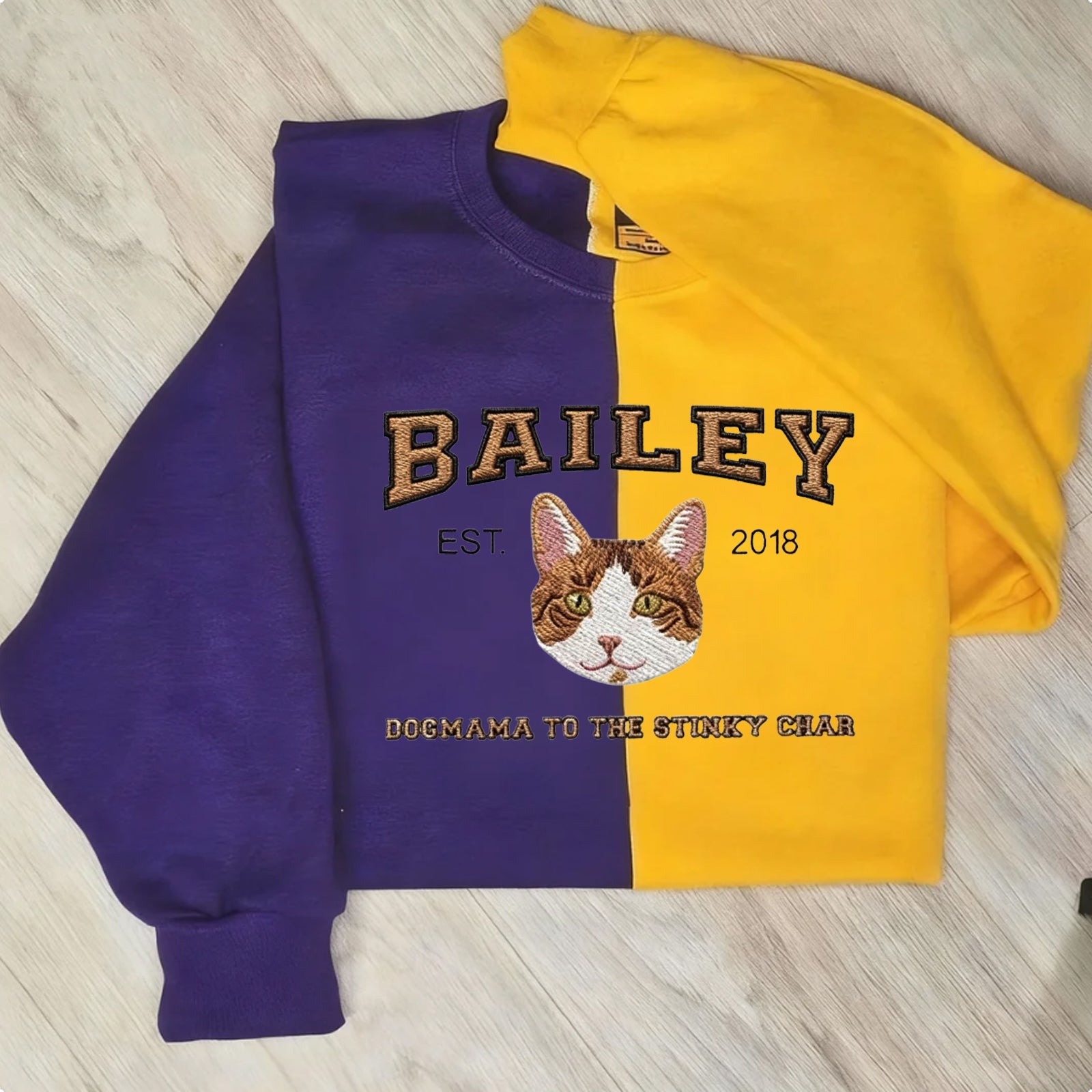 Custom Embroidered Pet Portrait Two Tone Sweatshirt with Pet Name