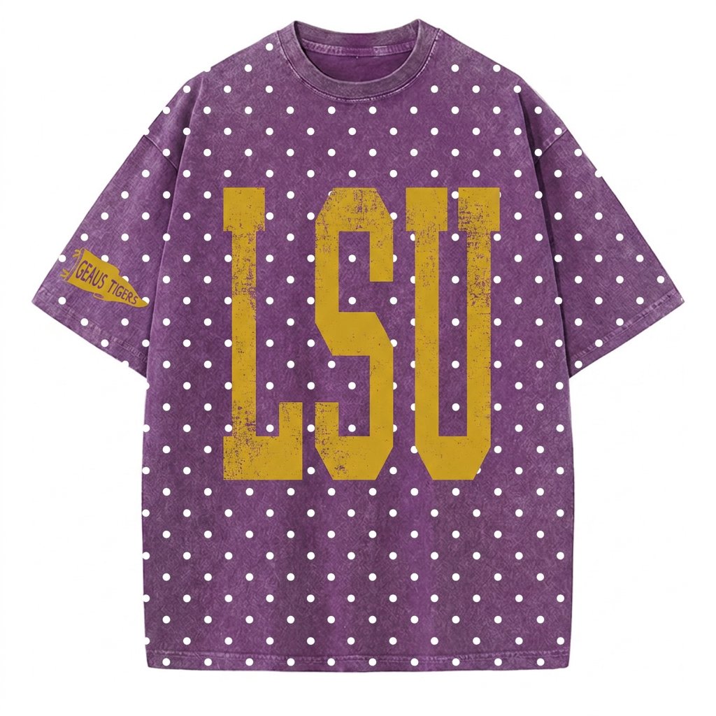 LSU - College Team Vintage Polka Dot Washed T-Shirt
