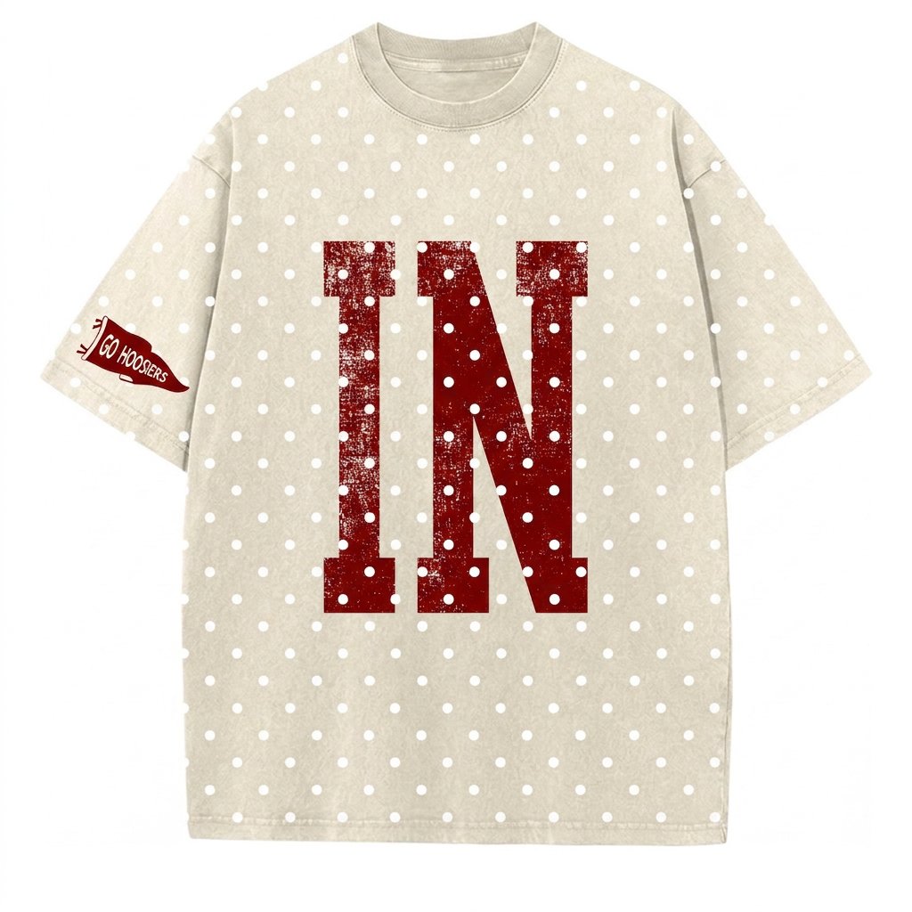 Indiana - College Team Vintage Polka Dot Washed T-Shirt