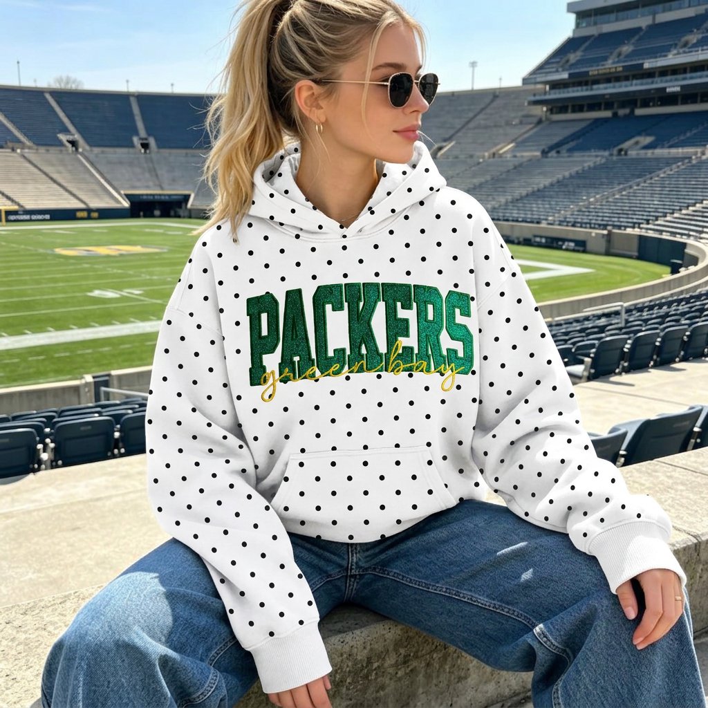 Custom Embroidered Glitter Vinyl Team Polka Dot Hoodie- Game Day Best Gear | Gifts for Sports Mom | Game Day Wear