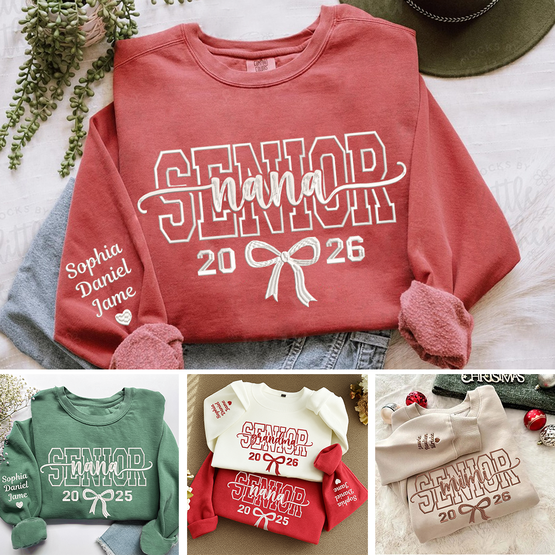 Custom Embroidered Sweatshirt Senior Mama, Nana, Grandma, Bestie, Auntie 2026 | Mother's Day Christmas Gifts for Mom