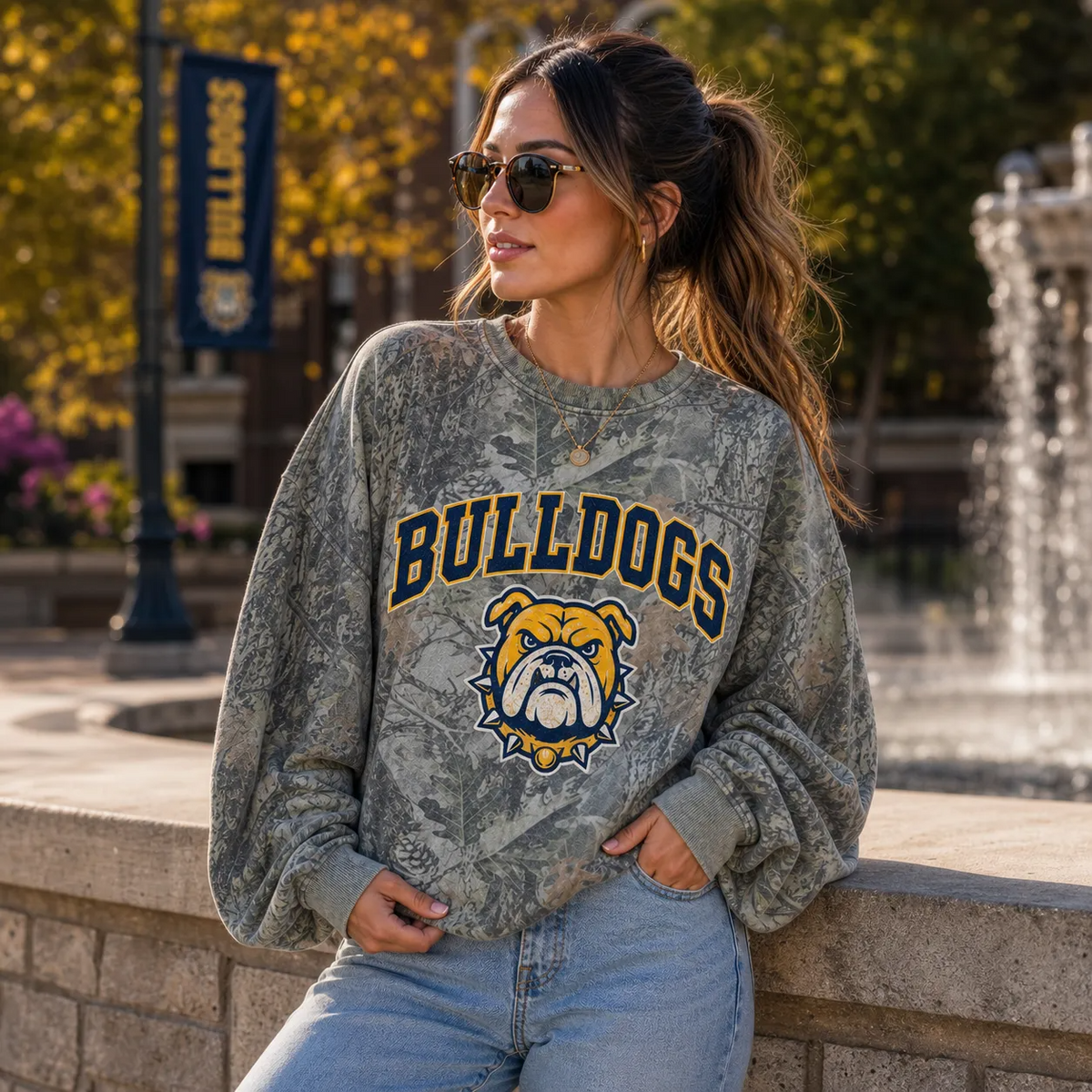 Custom Retro Camo Varsity Spirit Sweatshirt, Vintage Crewneck with Team Mascot & Name