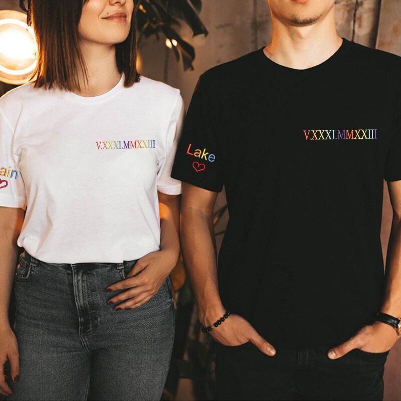 Custom Personalized Hoodie Embroidered Colorful Roman Numeral Date Attractive Gift for Couple's Anniversary