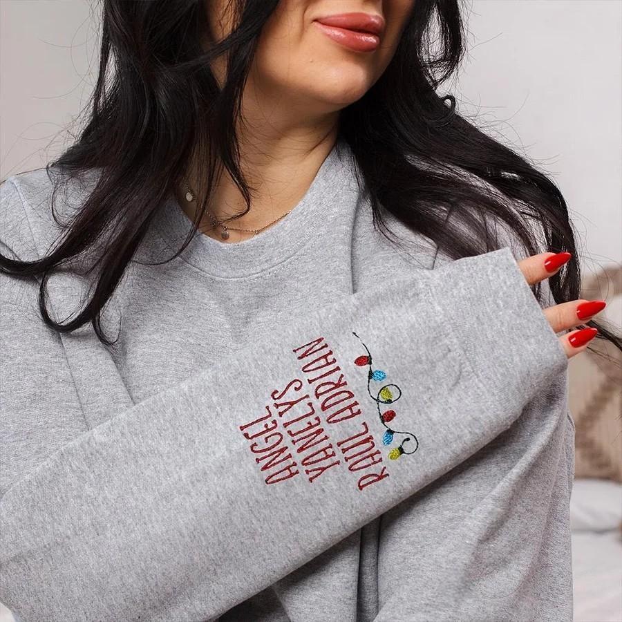 Personalized Trendy Christmas Sweatshirt with Santa Side Bow Embroidered Christmas Mama Sweatshirt