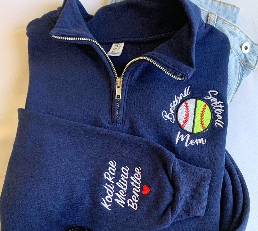 Custom Baseball Softball Mom 1/4 Zip Sweatshirt Game Day Busy Sports Mom Gift | Gifts for Sports Mom