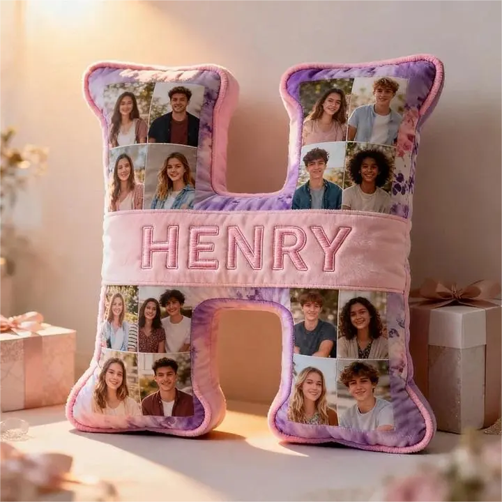 Family Photo Initials Pillow Personalized Monogram Photo Pillow