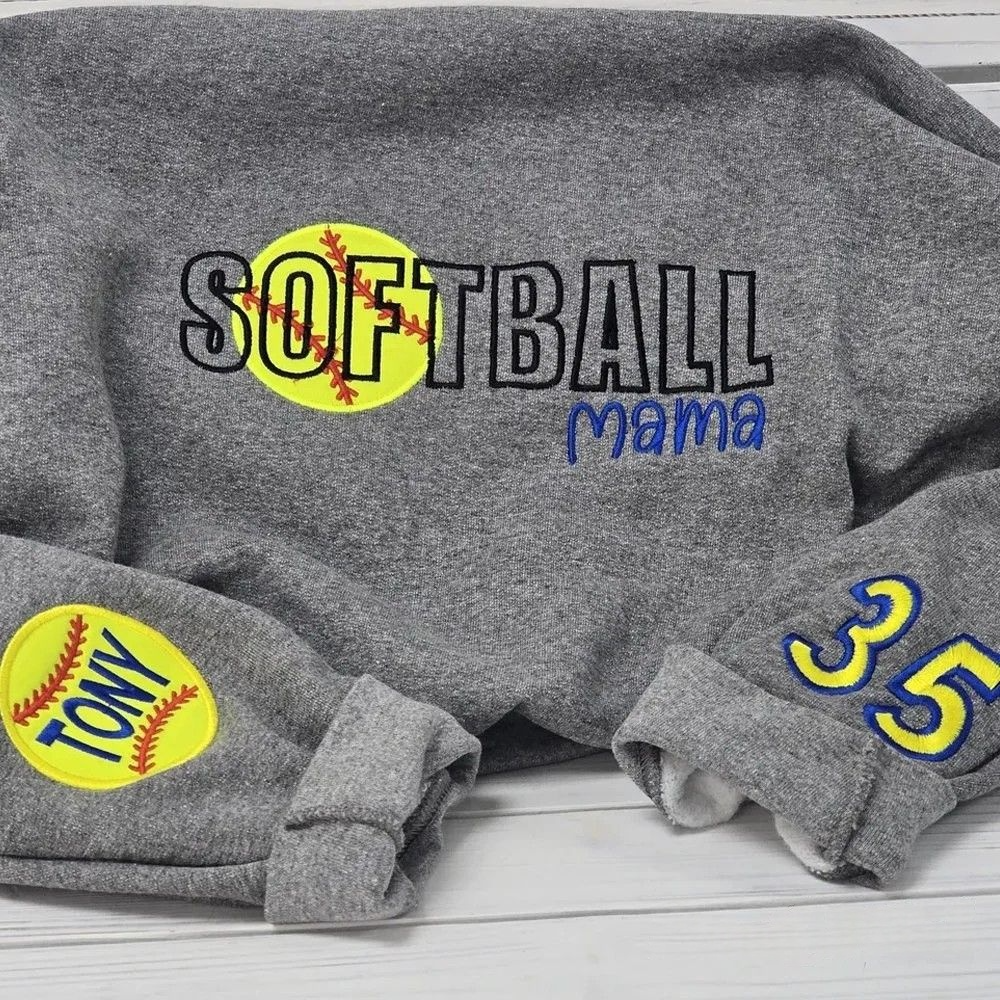 Personalized Softball mama Sweatshirt Embroidered Softball Game Day Sweatshirt