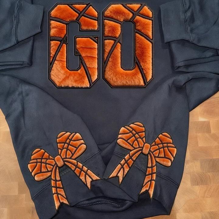 Personalized Basketball-Themed Embroidered Side Bow Sweatshirt with Custom Number/Letter