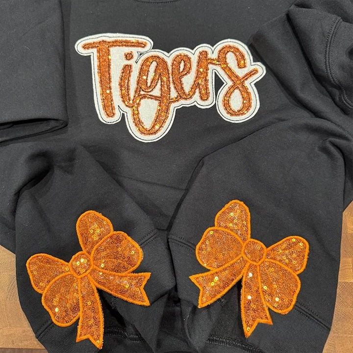 Personalized Team Name Sweatshirt Sequin Applique Coquette Side Bow Sweatshirt
