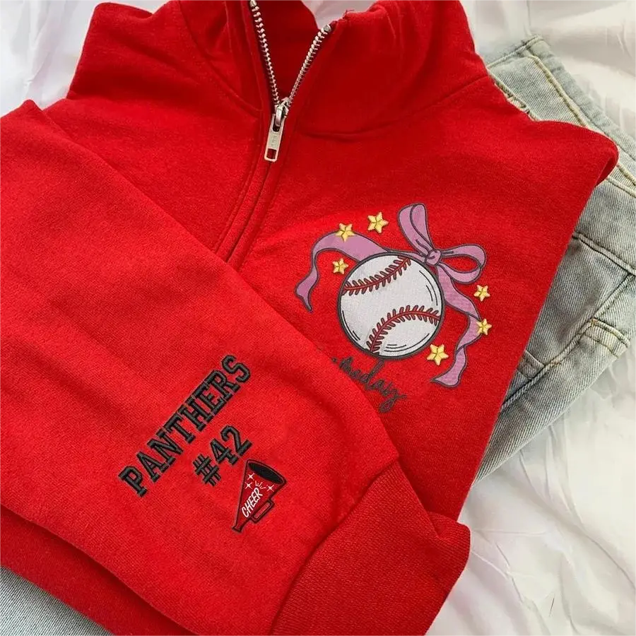 Personalized Coquette Bow Sports Quarter Zip Pullover Embroidered Athletic Preppy Sweatshirt | Gifts for Sports Mom