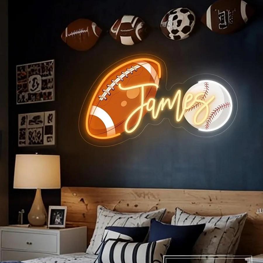 Sports Neon Light Personalized UV Printing Sports Ball and Name Neon Sign