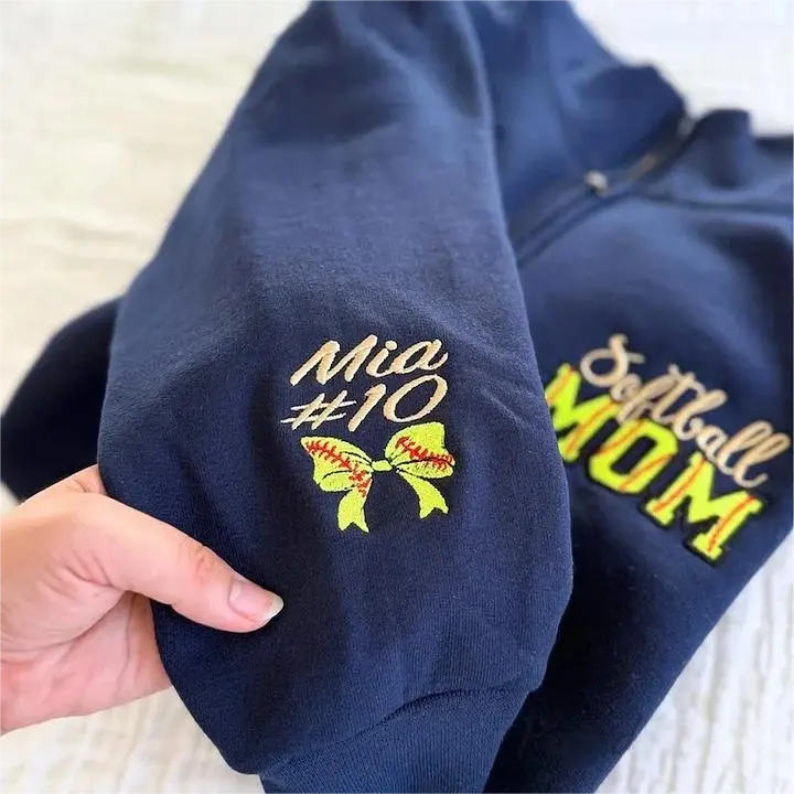 Personalized Softball Mom Embroidery Sweatshirt with Kid Name on Sleeve | Mother's Day Gift