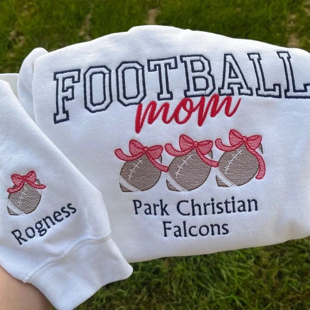 Personalized Embroidered Football Mom Sweatshirt Coquette Bow Sport Mom Apparel