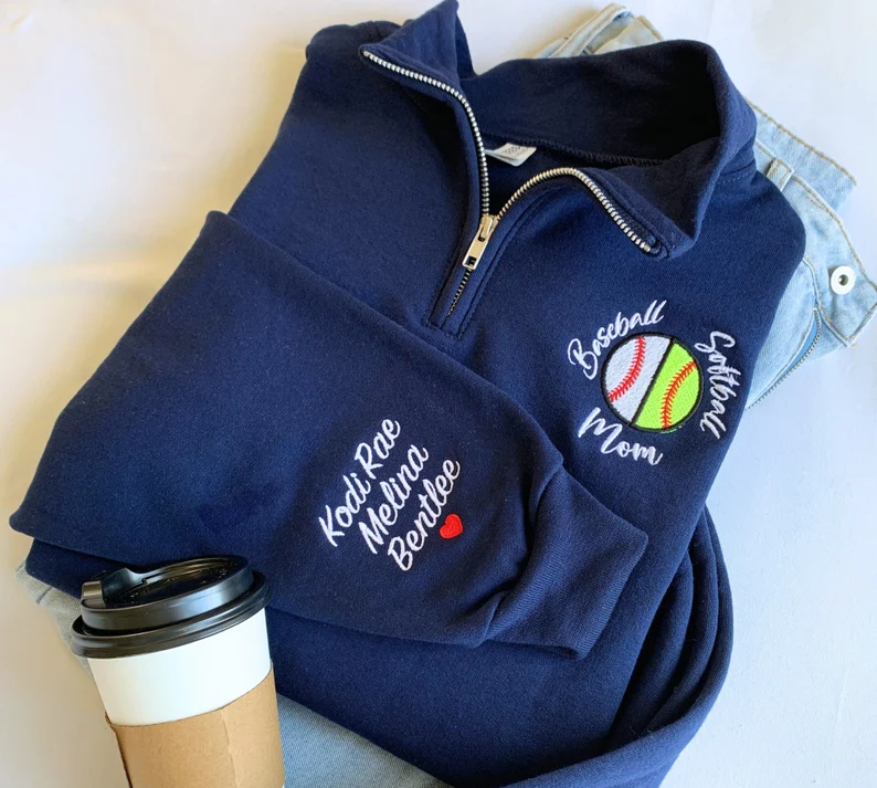 Custom Baseball Softball Mom 1/4 Zip Sweatshirt Game Day Busy Sports Mom Gift | Gifts for Sports Mom
