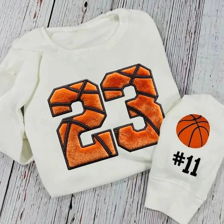 Personalized Basketball-Themed Embroidered Sweatshirt with Custom Number/Letter | Gifts for Sports Mom