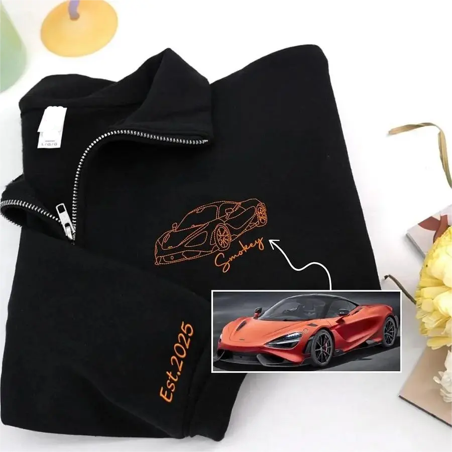Custom Car Embroidered Quarter Zip Personalized Race Car Outline Sweatshirt Racer Gifts