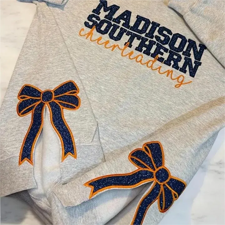 Personalized School Spirit Embroidery Sweatshirt with Bows Sports Team Cheer Apparel