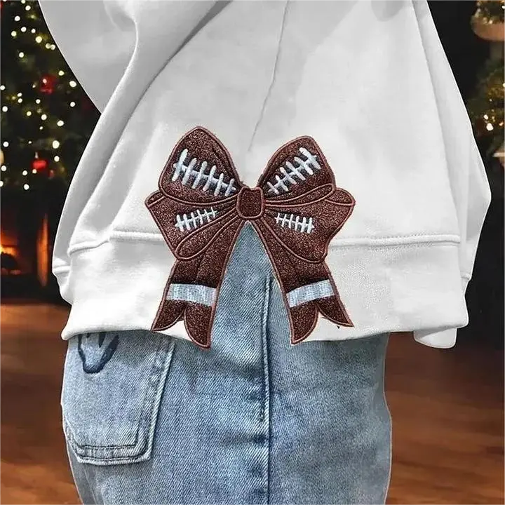 Personalized Football Mom Applique Embroidery Side Coquette Bow Sweatshirt