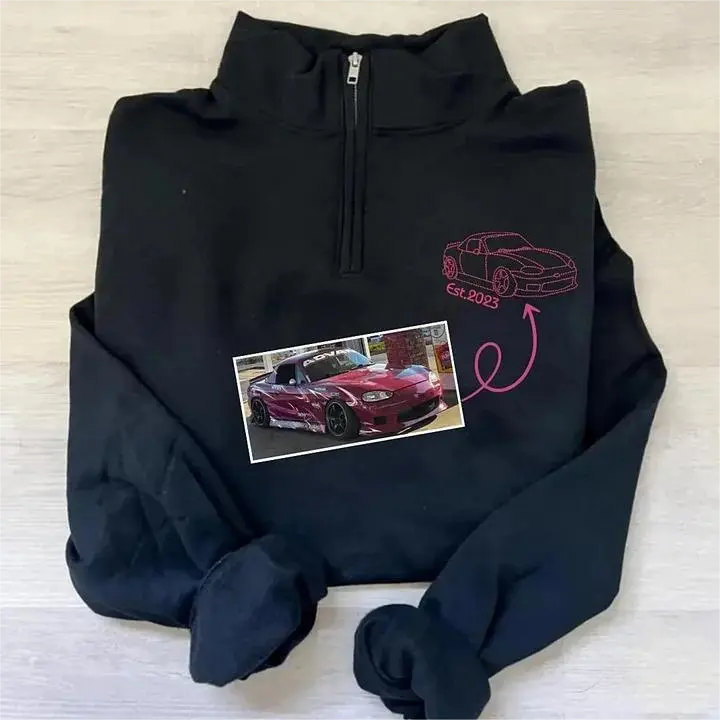 Custom Car Embroidered Quarter Zip Personalized Race Car Outline Sweatshirt Racer Gifts