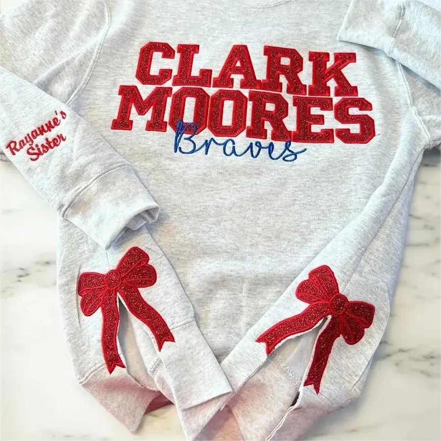 Personalized School Spirit Embroidery Sweatshirt with Bows Sports Team Cheer Apparel