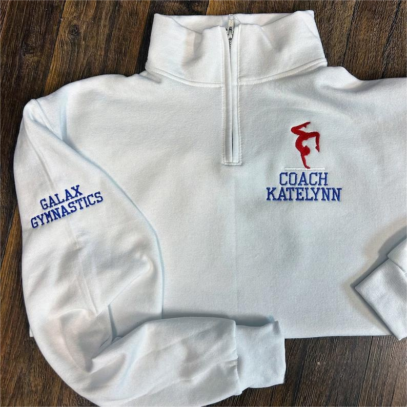 Gymnastics Coach Team Personalized Quarter Zip Pullover Sweatshirt | Gifts for Sports Mom