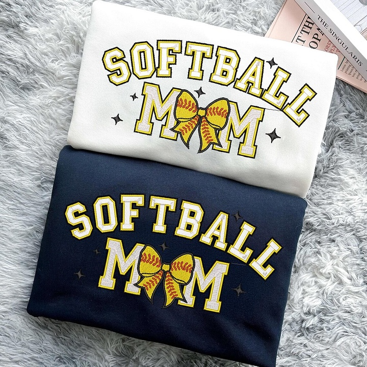 Custom Embroidered Softball Mom Sweatshirt Mom Sweatshirt with Name on Sleeve Gift for Mom Softball Lover