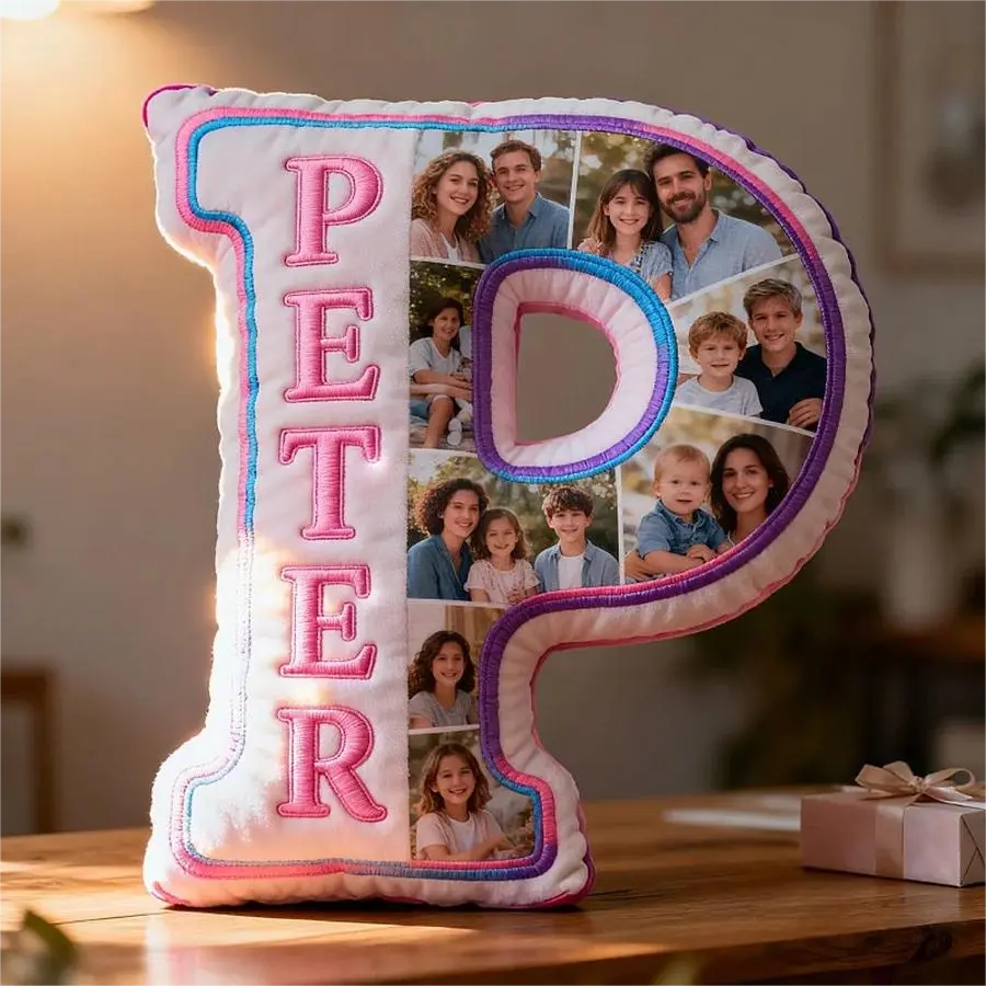 Family Photo Initials Pillow Personalized Monogram Photo Pillow