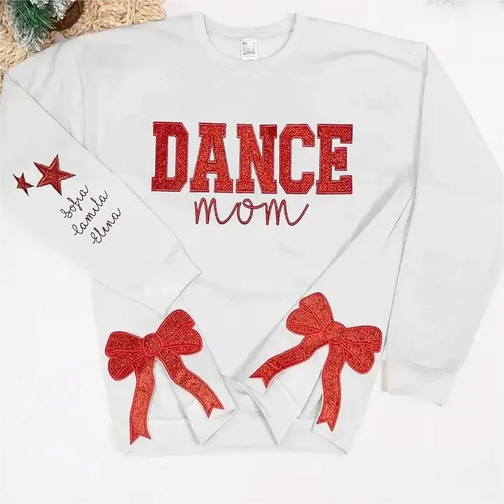 Personalized Embroidered Dance Mom Sweatshirt with Kids Name on Sleeve