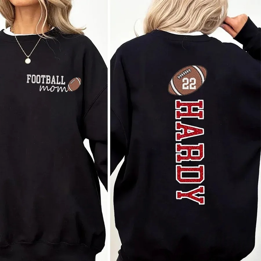 Football Mom Sweatshirt Personalized Glitter Embroidery Name or Team Name Sweatshirt
