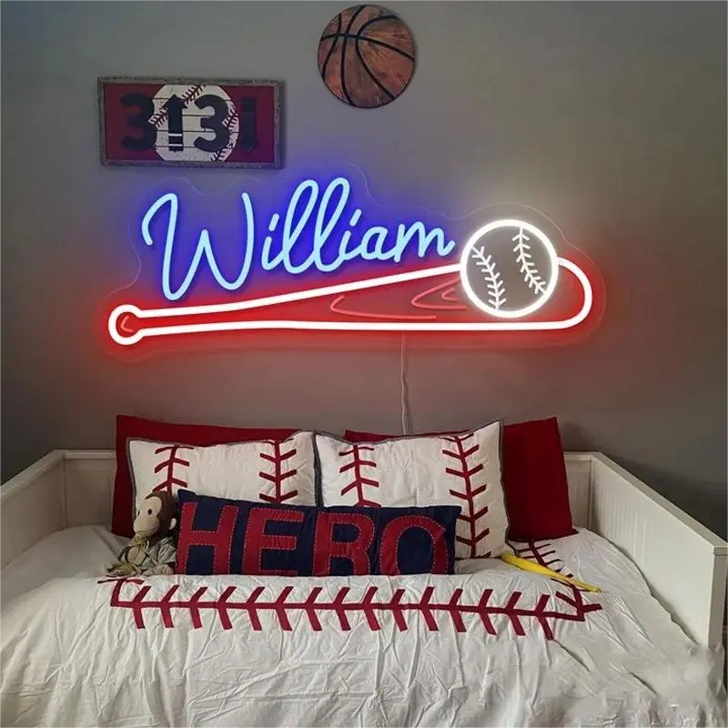 Baseball Neon Sign Custom Baseball Name Teens Boy's Bedroom Wall Decor