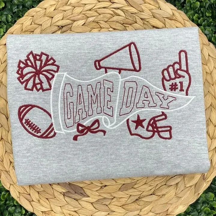 Personalized Football Game Day Cheer Pennant Embroidery Sweatshirt