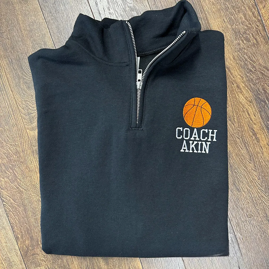 Personalized Coquette Bow Sports Quarter Zip Pullover Embroidered Sports Coach Sweatshirt | Gifts for Sports Mom