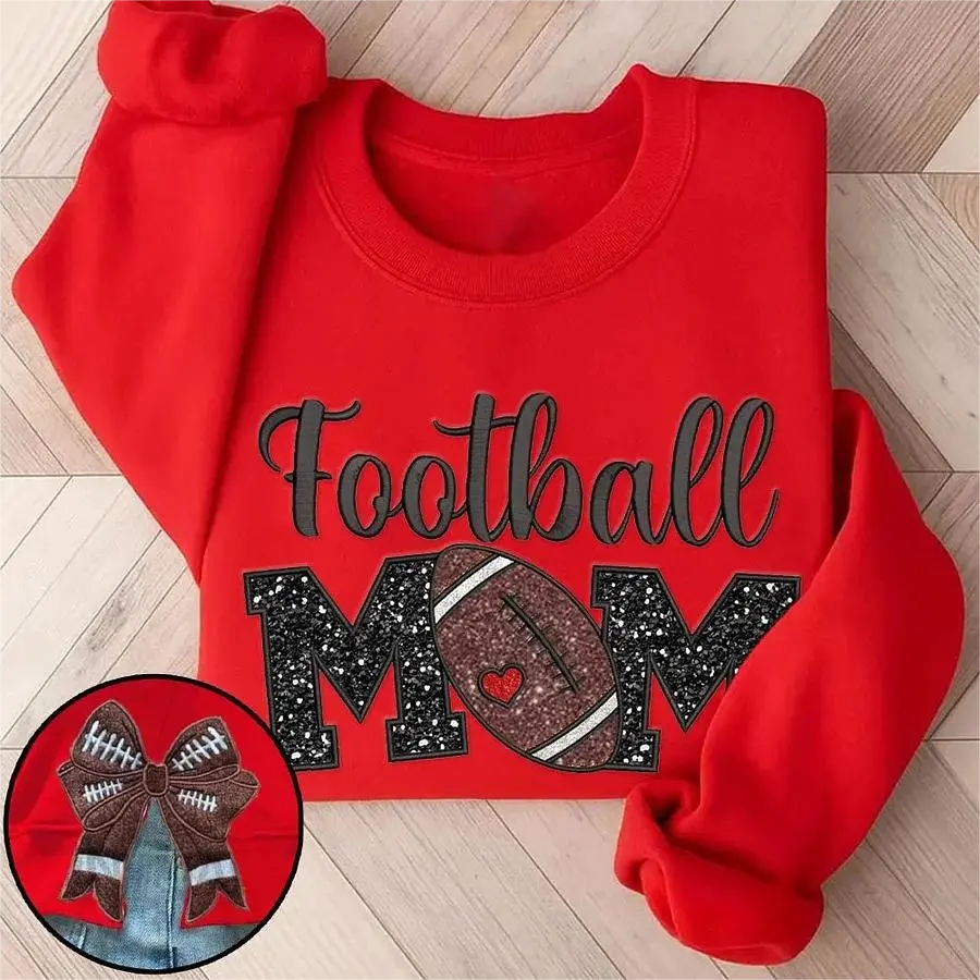 Personalized Football Mom Applique Embroidery Side Coquette Bow Sweatshirt