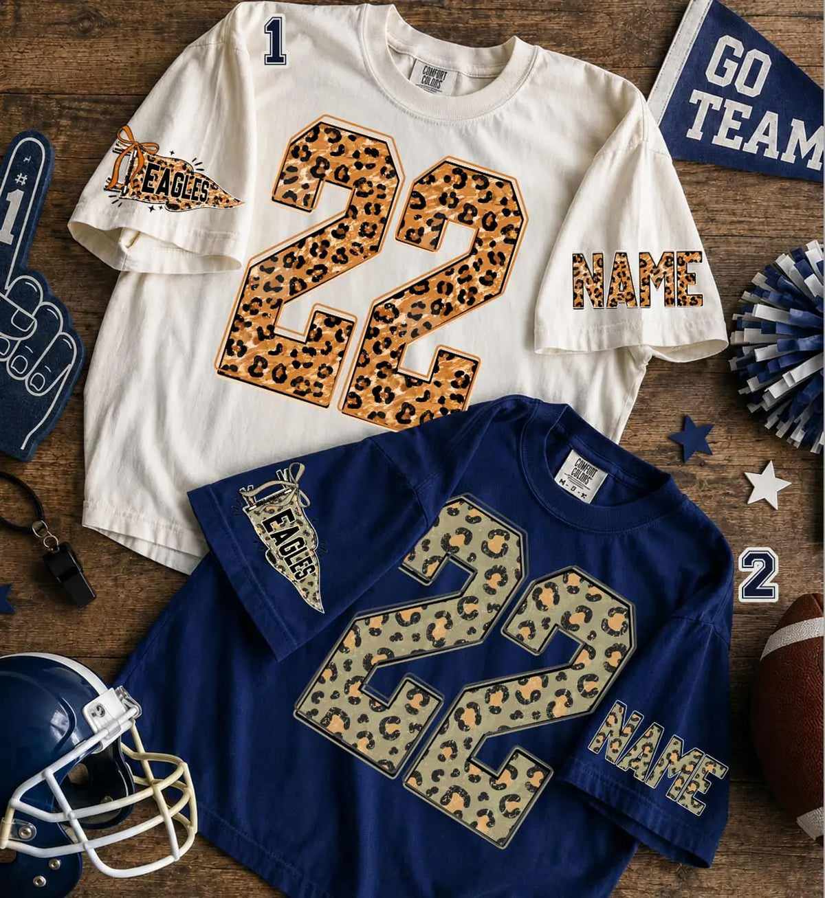 Custom Leopard Shirt Personalized Team Tee, Custom Initial Shirt with Number & Sleeve Print, Game Day Shirt