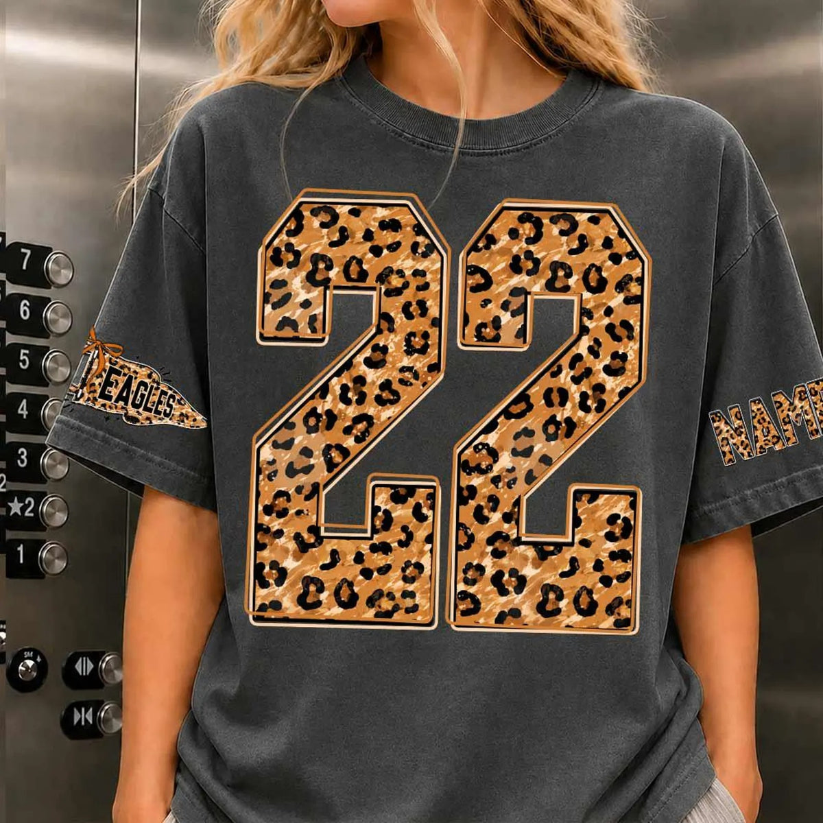 Custom Leopard Shirt Personalized Team Tee, Custom Initial Shirt with Number & Sleeve Print, Game Day Shirt