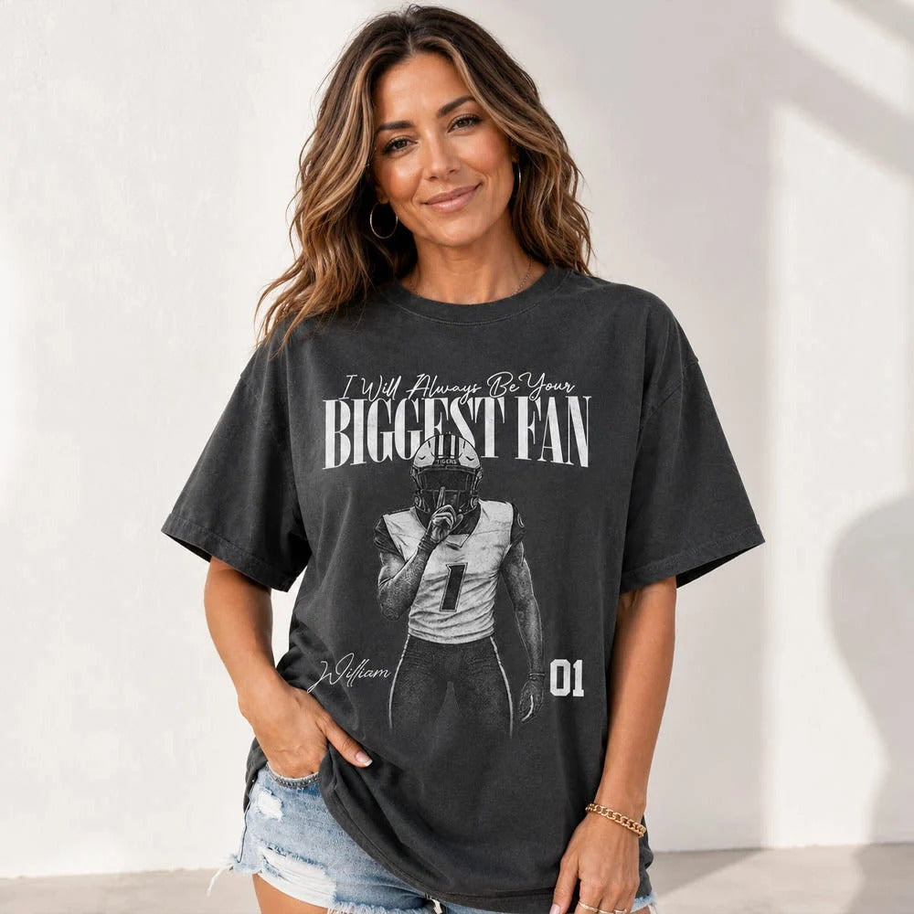 Custom "Biggest Fan" Player Photo T-Shirt – Personalized Name & Number