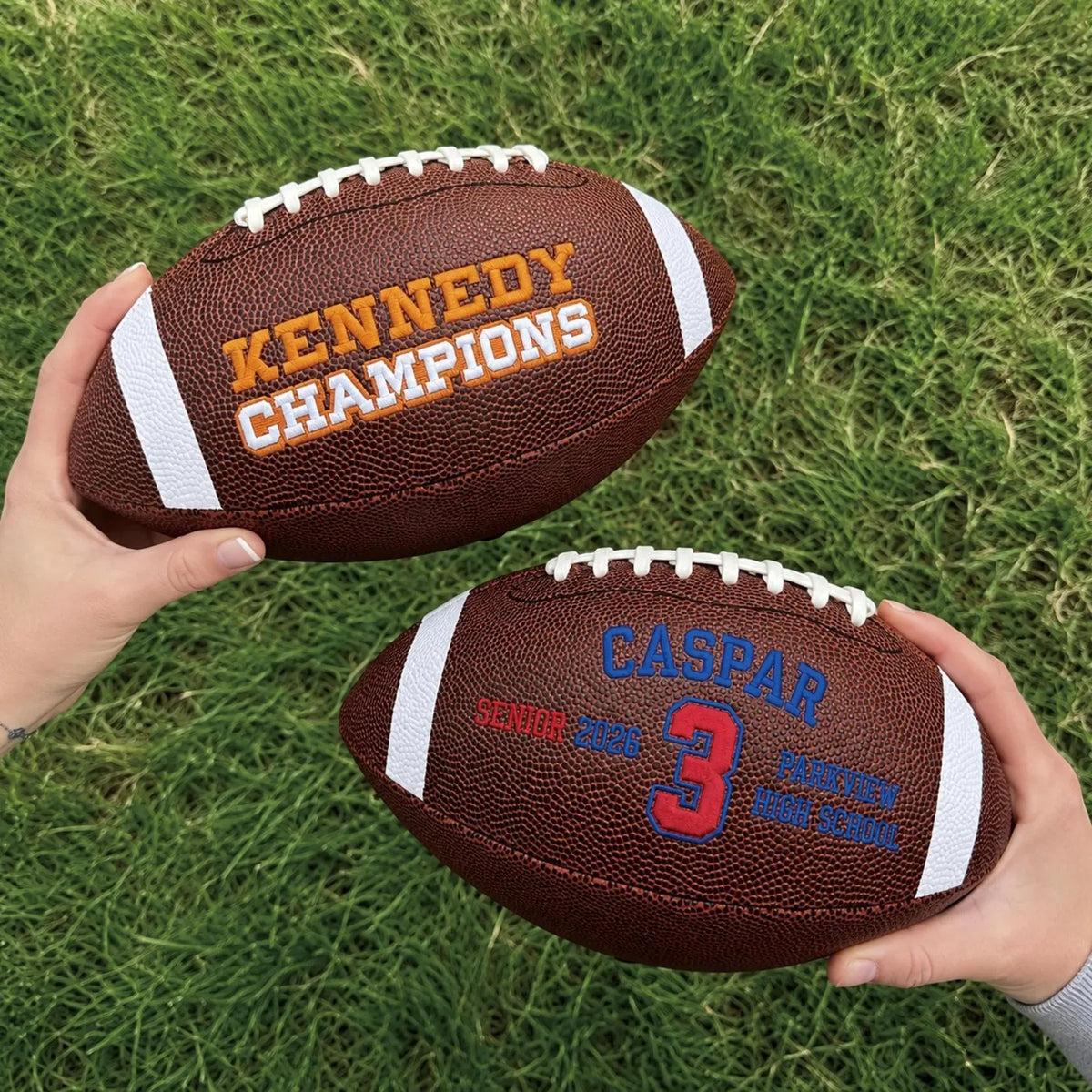Custom Embroidered Team Football – Personalized Name, Number & School Logo Design Gift for Players and Fans