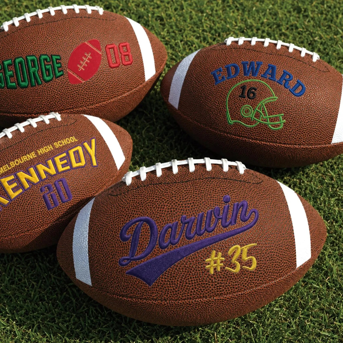 Custom Embroidered Team Football – Personalized Name, Number & School Logo Design Gift for Players and Fans