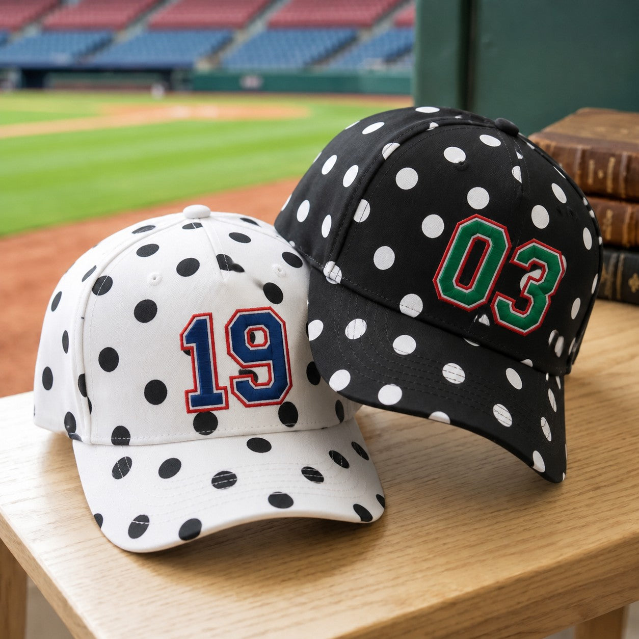 Custom Player Number Polka Dot Hat – Vintage Style Sports Fan Baseball Cap