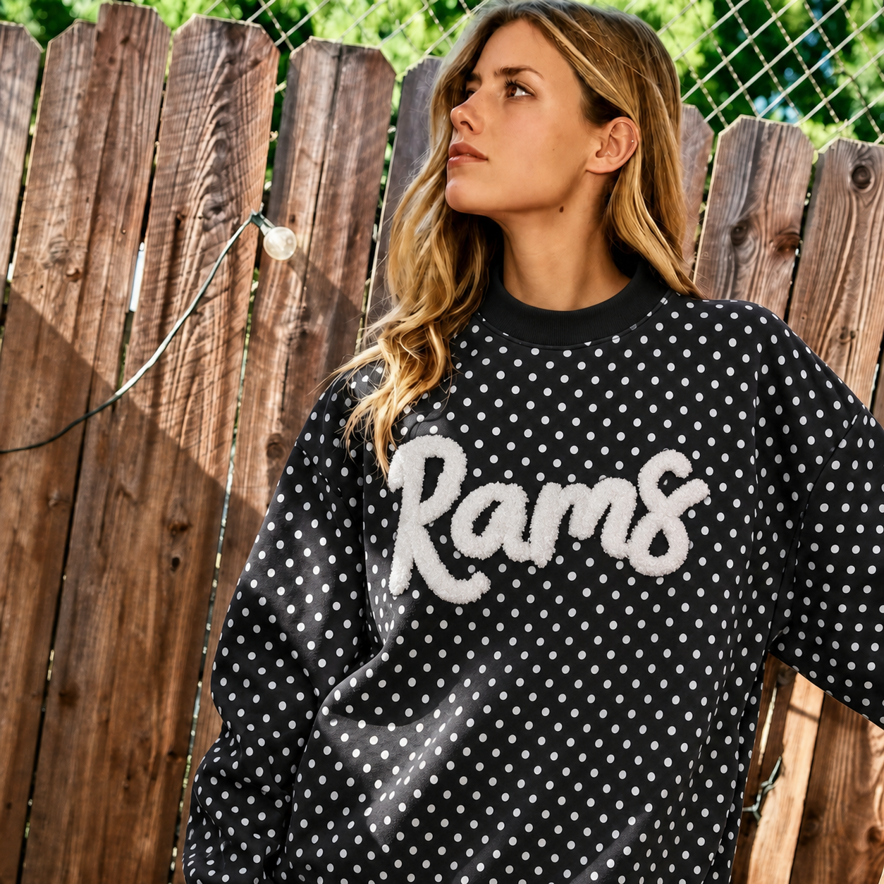 Custom College Chenille Team Name Embroidered Polka Dot Mockneck Game Day Wear
