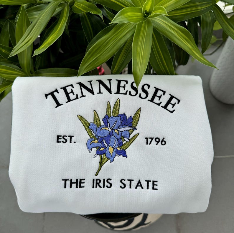 Custom Embroidered Tennessee Iris Sweatshirt | US State Flowers Embroidery State Gift Shirt