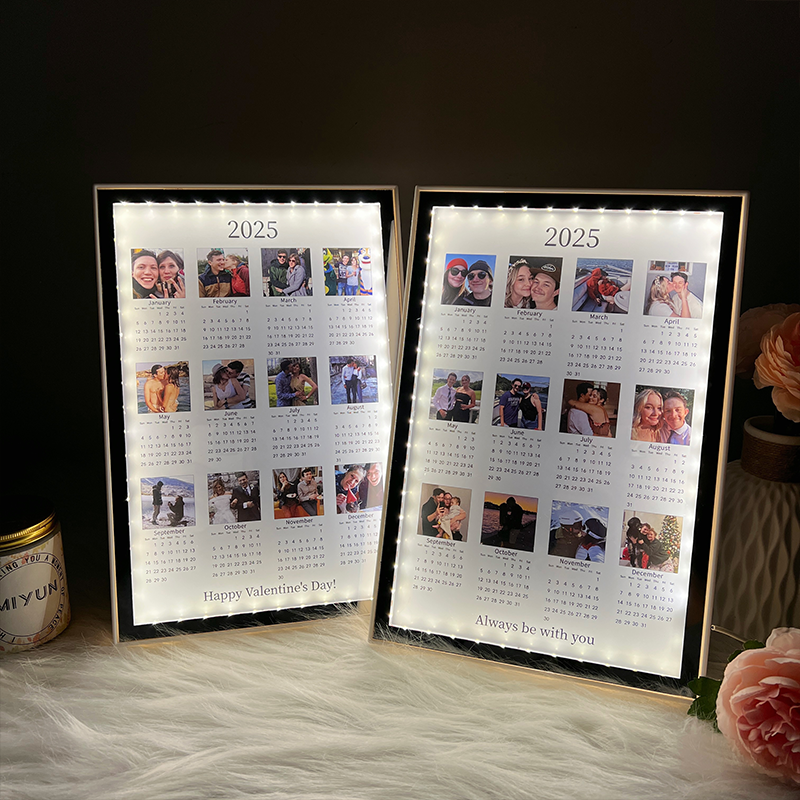 Personalized 2026 Calendar Mirror Light Box with Photo | Valentine's Day Gift | Couple Anniversary Gift