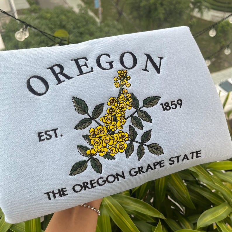 Custom Embroidered Oregon Grape Sweatshirt | US State Flowers Embroidery State Gift Shirt
