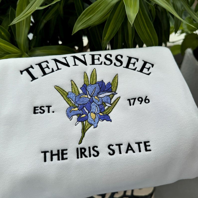 Custom Embroidered Tennessee Iris Sweatshirt | US State Flowers Embroidery State Gift Shirt