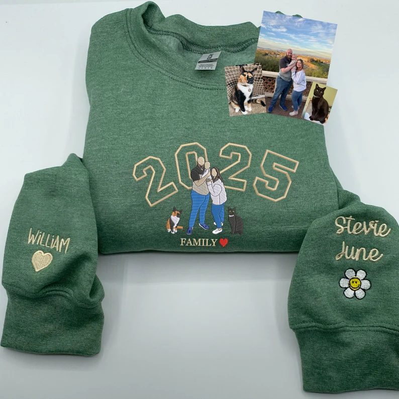 Custom Family Photo Portrait Embroidered Sweatshirt | Mother's Day Gift