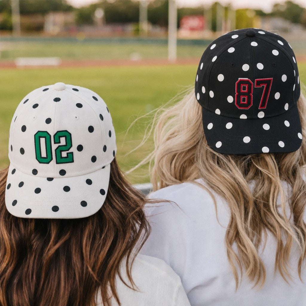 Personalized Polka Dot Baseball Cap – Custom Name & Number Embroidered Hat
