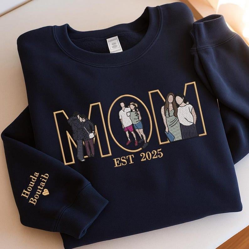 Custom Embroidered Mother & Child Photo Portrait Sweatshirt | Mother's Day Gift